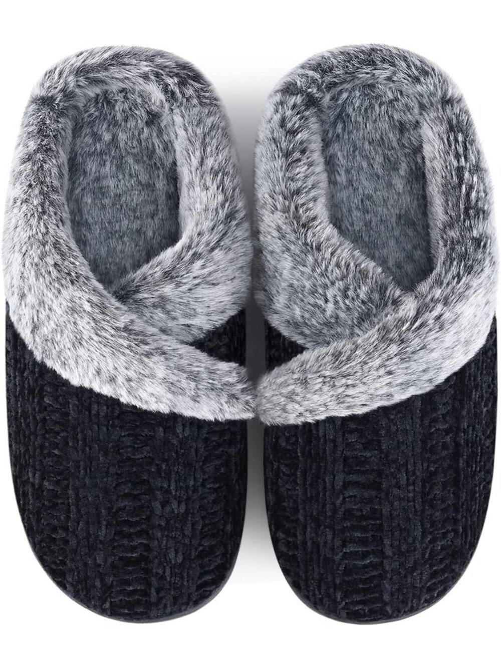 〽️Women's Black Slippers Closed Toe Winter Slip on No Heel Bedroom Home Shoes